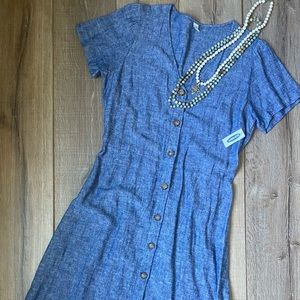 Old Navy Button Front Linen Blend Fit and Flare Midi Dress Brand New with Tags